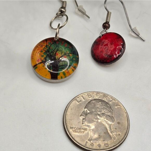"5/$25" Mismatched Art Tree Circle Dangle Earrings - Picture 3 of 8